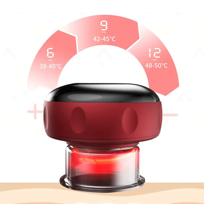 Cupping massager with adjustable suction and heat levels