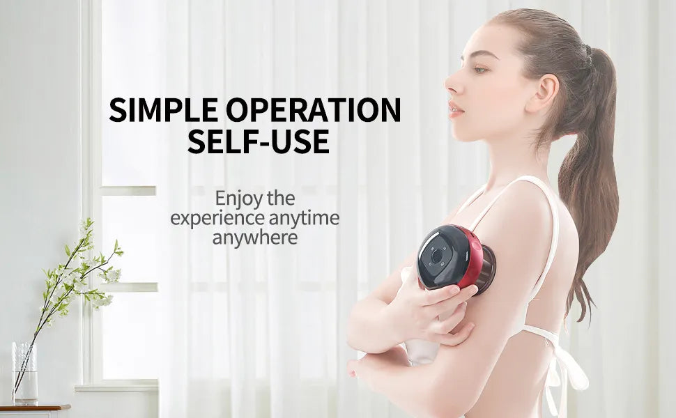 Using the cordless cupping massager on the shoulder
